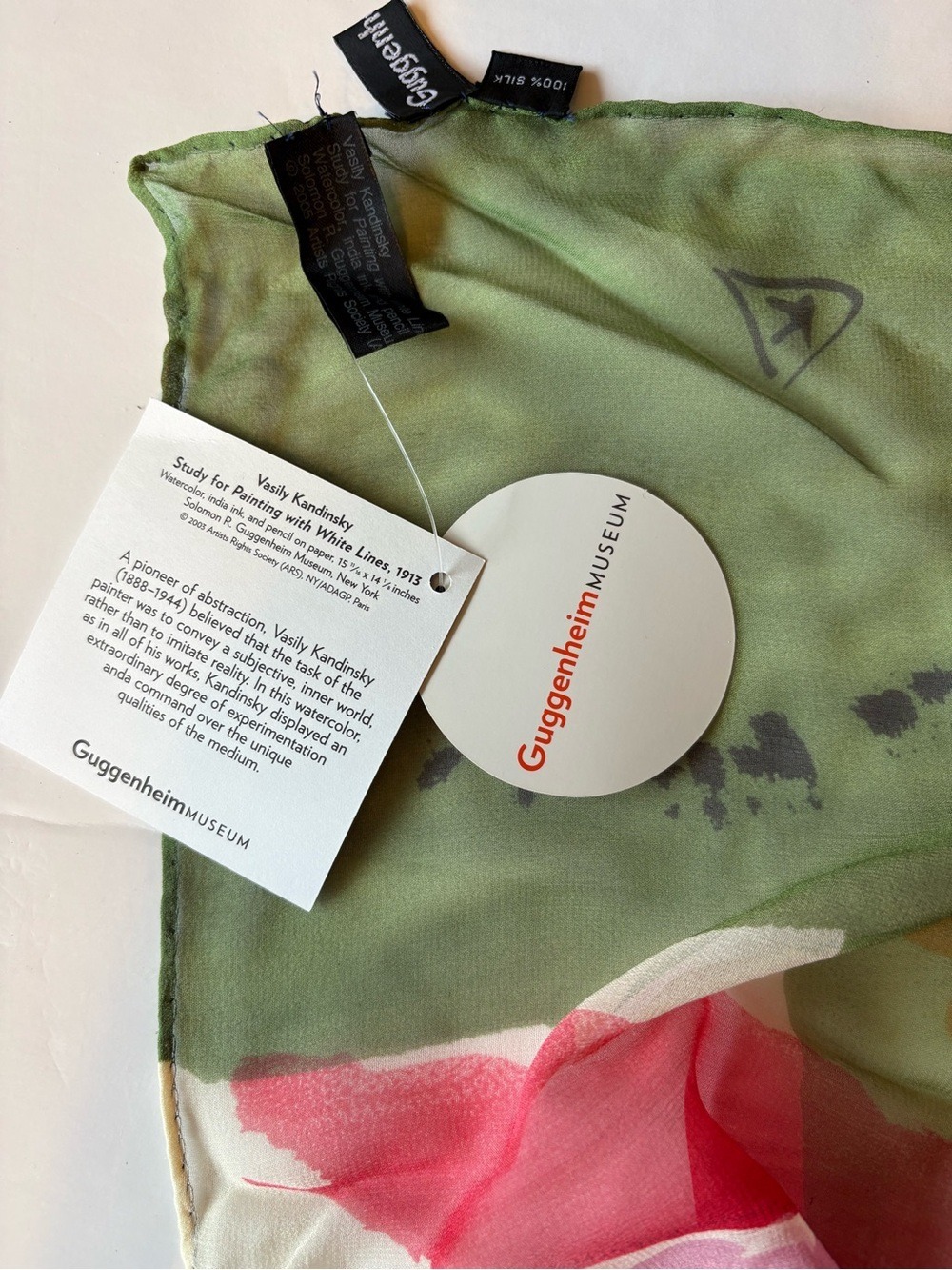 Guggenheim Museum Colorful Artist Abstract Watercolor Floral Silk Wrap Scarf - Picture 13 of 13